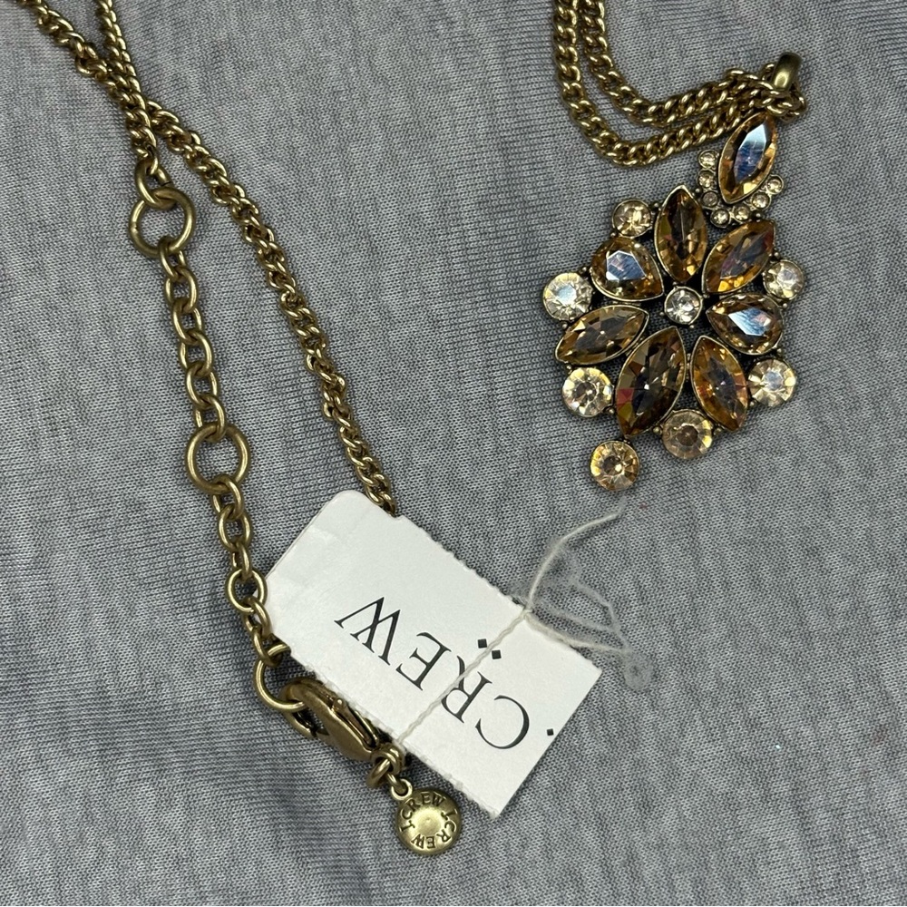 J. Crew Crystal Crest Pendant Necklace 32”